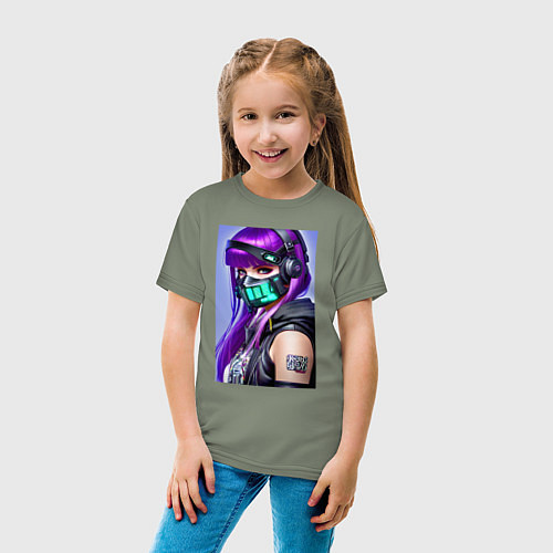Детская футболка Кульная деваха - киберпанк - нейросеть / Авокадо – фото 4