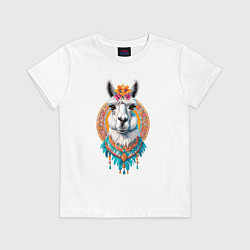 Детская футболка Красивая лама с цветами и перьями