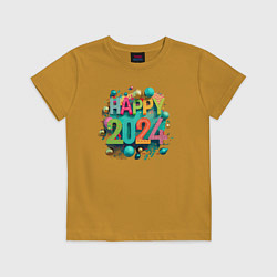 Футболка хлопковая детская Happy 2024, цвет: горчичный