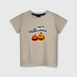 Футболка хлопковая детская Happy halloween с тыквами, цвет: миндальный