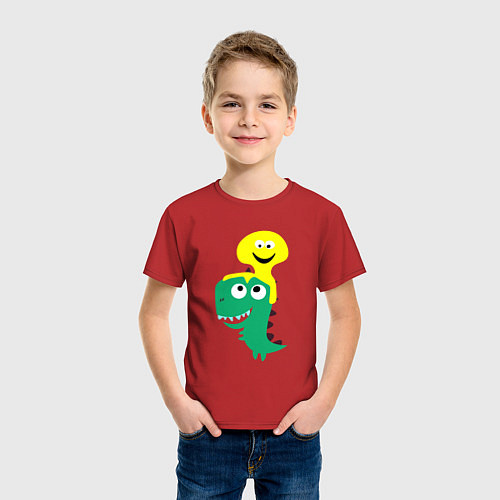 Детская футболка Детский динозавр со смайликом на голове / Красный – фото 3