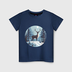 Детская футболка Зимняя сказка олень в лесу