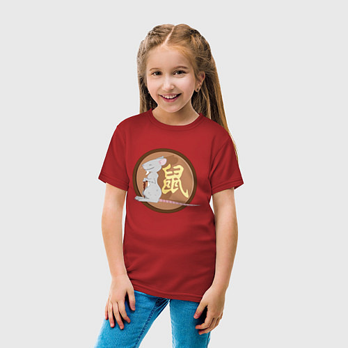 Детская футболка Год крысы на китайском / Красный – фото 4