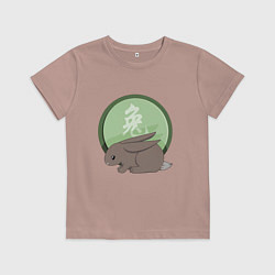 Футболка хлопковая детская Год кролика на китайском, цвет: пыльно-розовый
