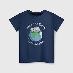 Футболка хлопковая детская Save the earth cats live here, цвет: тёмно-синий