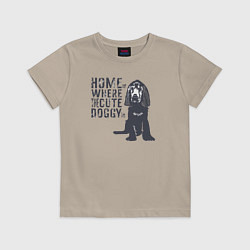 Футболка хлопковая детская Home is where the cute doggy is, цвет: миндальный
