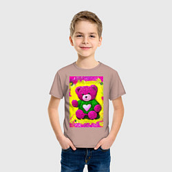 Футболка хлопковая детская Розовый мишка плюшевый, цвет: пыльно-розовый — фото 2