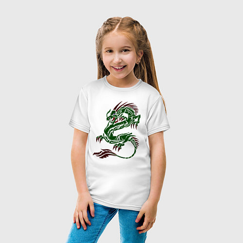 Детская футболка Символ года - зелёный дракон / Белый – фото 4