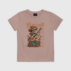 Футболка хлопковая детская Мексика фиеста и скелет с гитарой, цвет: пыльно-розовый