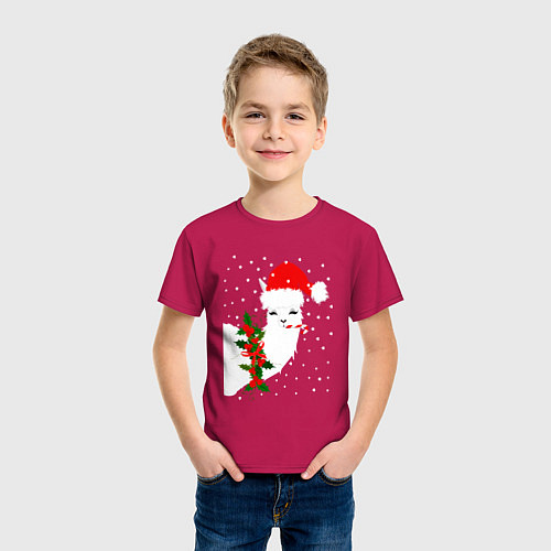 Детская футболка Лама - альпака Санта Клаус / Маджента – фото 3
