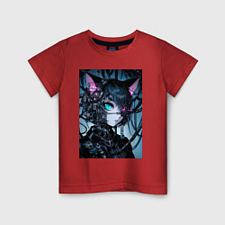 Футболка хлопковая детская Cyber cat - ai art, цвет: красный