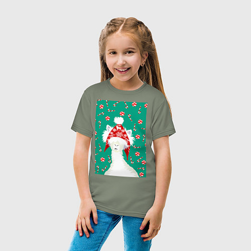 Детская футболка Лама - альпака в ушанке / Авокадо – фото 4