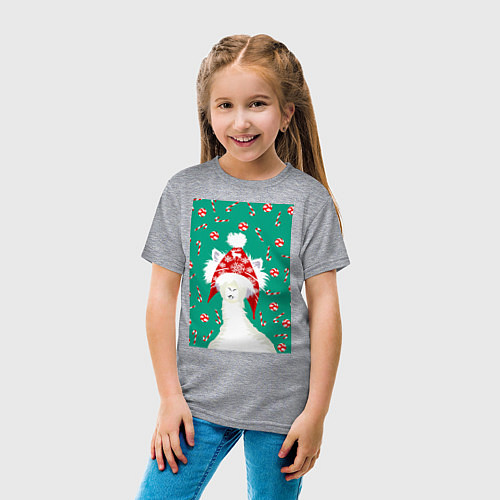 Детская футболка Лама - альпака в ушанке / Меланж – фото 4