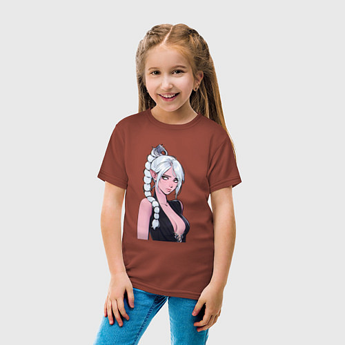 Детская футболка Шэдоухарт - серебрянные волосы / Кирпичный – фото 4