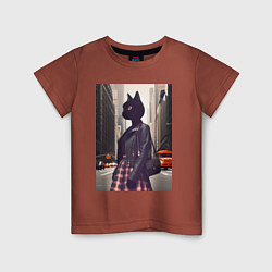 Футболка хлопковая детская Cat fashionista - New York - ai art, цвет: кирпичный