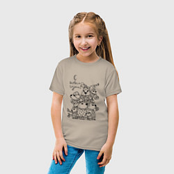 Футболка хлопковая детская Новогодняя семья капибары - раскраска, цвет: миндальный — фото 2