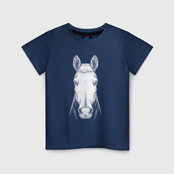 Футболка хлопковая детская Голова белой лошади анфас, цвет: тёмно-синий