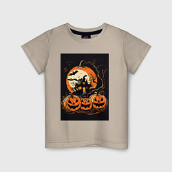 Футболка хлопковая детская Halloween тыква - джек фонарь, цвет: миндальный