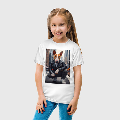 Детская футболка Булли на улице Нью-Йорка - нейросеть / Белый – фото 4