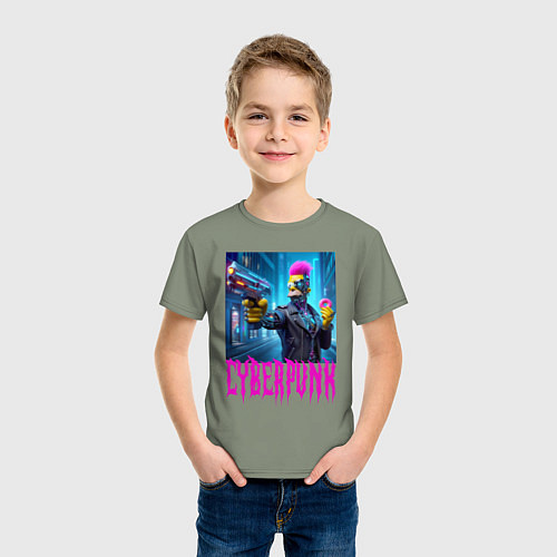Детская футболка Homer Simpson with a gun and a donut - cyberpunk - / Авокадо – фото 3