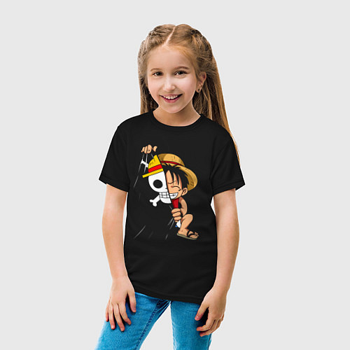 Детская футболка One Piece Луффи флаг / Черный – фото 4