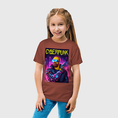 Детская футболка Кибер Гомер с пистолетом - нейросеть / Кирпичный – фото 4