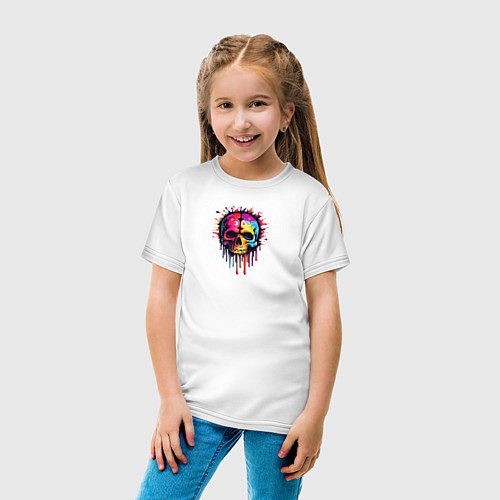 Детская футболка Череп без нижней челюсти покрытый стекающей краско / Белый – фото 4