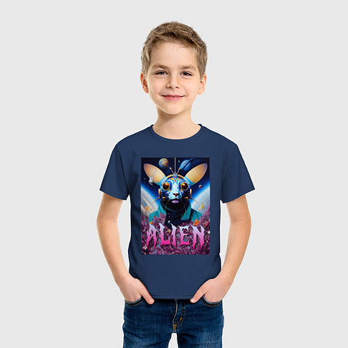 Детская футболка Галактический кот - нейросеть / Тёмно-синий – фото 3