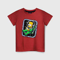 Футболка хлопковая детская Барт Симпсон с сэндвичем в космосе - нейросеть, цвет: красный