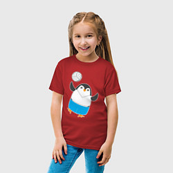 Футболка хлопковая детская Пингвин волейболист, цвет: красный — фото 2