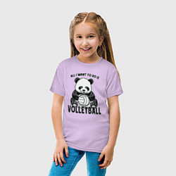 Футболка хлопковая детская Panda volleyball, цвет: лаванда — фото 2