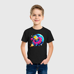 Футболка хлопковая детская Барт Симпсон на ракете-пончике - нейросеть, цвет: черный — фото 2