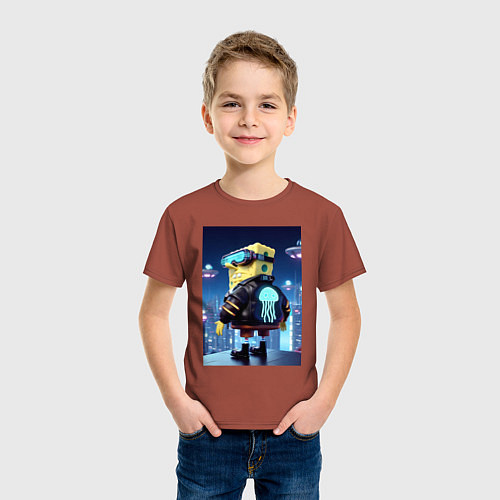 Детская футболка Sponge Bob - cyberpunk / Кирпичный – фото 3