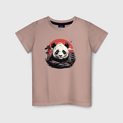 Футболка хлопковая детская Панда с красным солнцем, цвет: пыльно-розовый