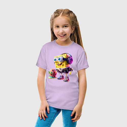 Детская футболка Губка Боб и улитка Гэри - киберпанк / Лаванда – фото 4