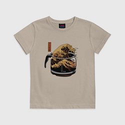 Детская футболка Большая волна в Канагаве в чайнике с кофе