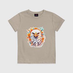 Футболка хлопковая детская Орел в цветах, цвет: миндальный