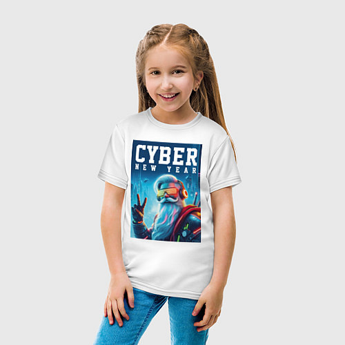 Детская футболка Cyber new year - Santa Claus / Белый – фото 4