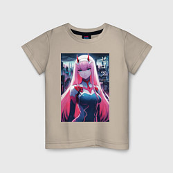 Футболка хлопковая детская Darling in the Franxx - zero two - ai art, цвет: миндальный