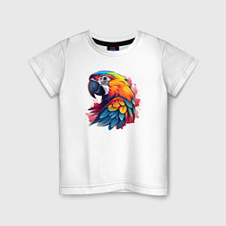 Футболка хлопковая детская Яркий попугай на красных брызгах, цвет: белый