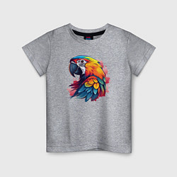 Футболка хлопковая детская Яркий попугай на красных брызгах, цвет: меланж