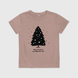 Футболка хлопковая детская Грустная новогодняя елка поздравляет с новым годом, цвет: пыльно-розовый