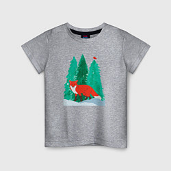 Футболка хлопковая детская Лиса в лесу и птичка, цвет: меланж