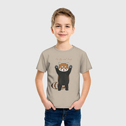 Футболка хлопковая детская Im big and scary красная панда, цвет: миндальный — фото 2
