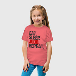 Футболка хлопковая детская Eat sleep judo repeat, цвет: коралловый — фото 2