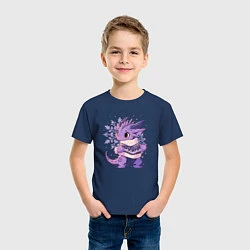 Футболка хлопковая детская Фиолетовый дракон в свитере, цвет: тёмно-синий — фото 2