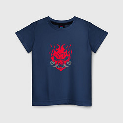 Футболка хлопковая детская Логотип Samurai Cyberpunk 2077 - симметричный, цвет: тёмно-синий