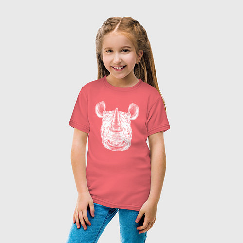 Детская футболка Носорожик белый / Коралловый – фото 4