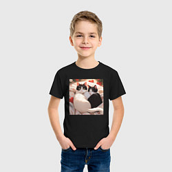 Футболка хлопковая детская Милые кошки с сердеком, цвет: черный — фото 2