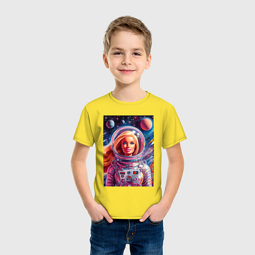 Детская футболка Красавица Барби в космосе - нейросеть / Желтый – фото 3